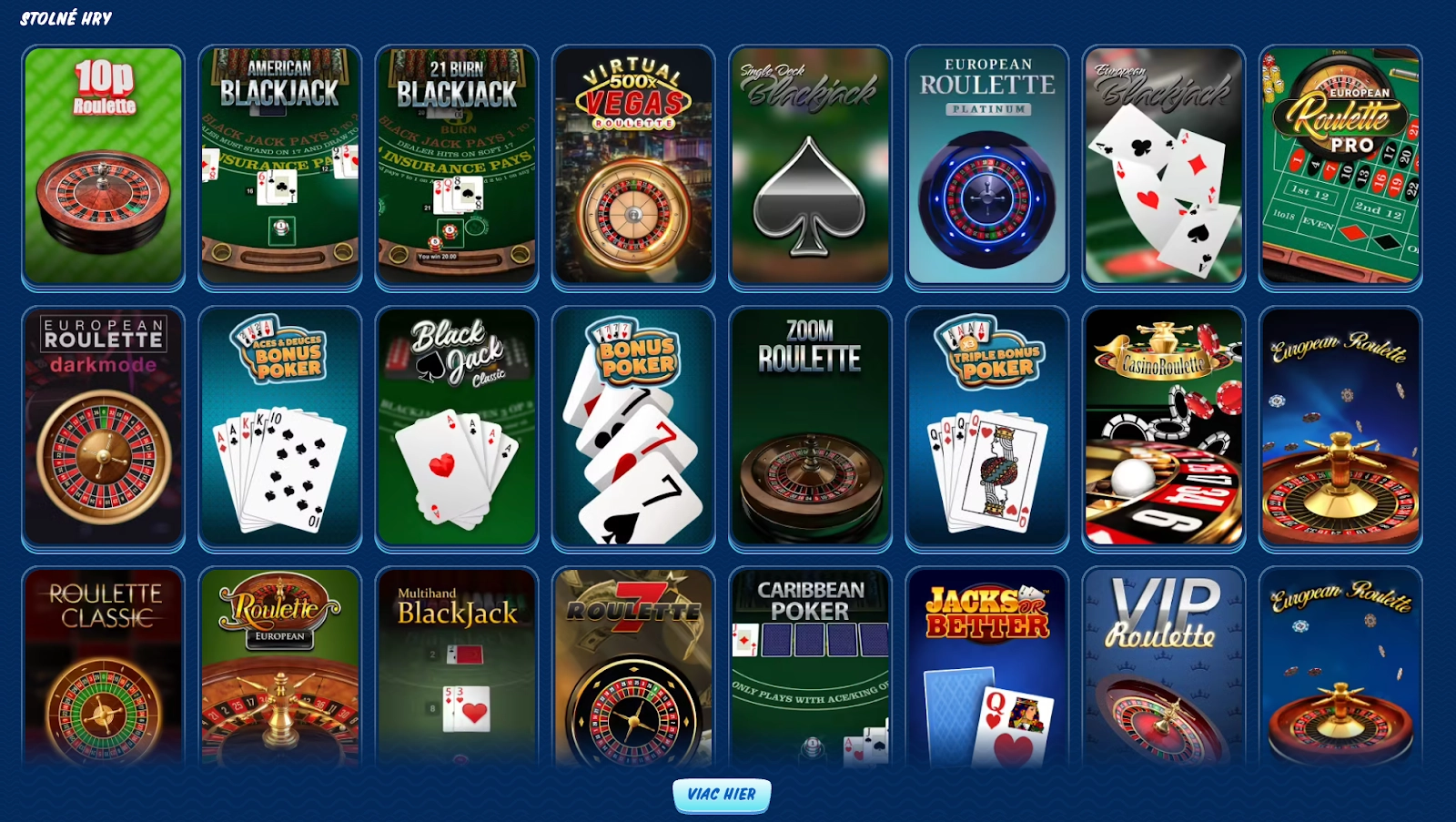 Stolové hry v SGCasino, ako sú ruleta a blackjack.