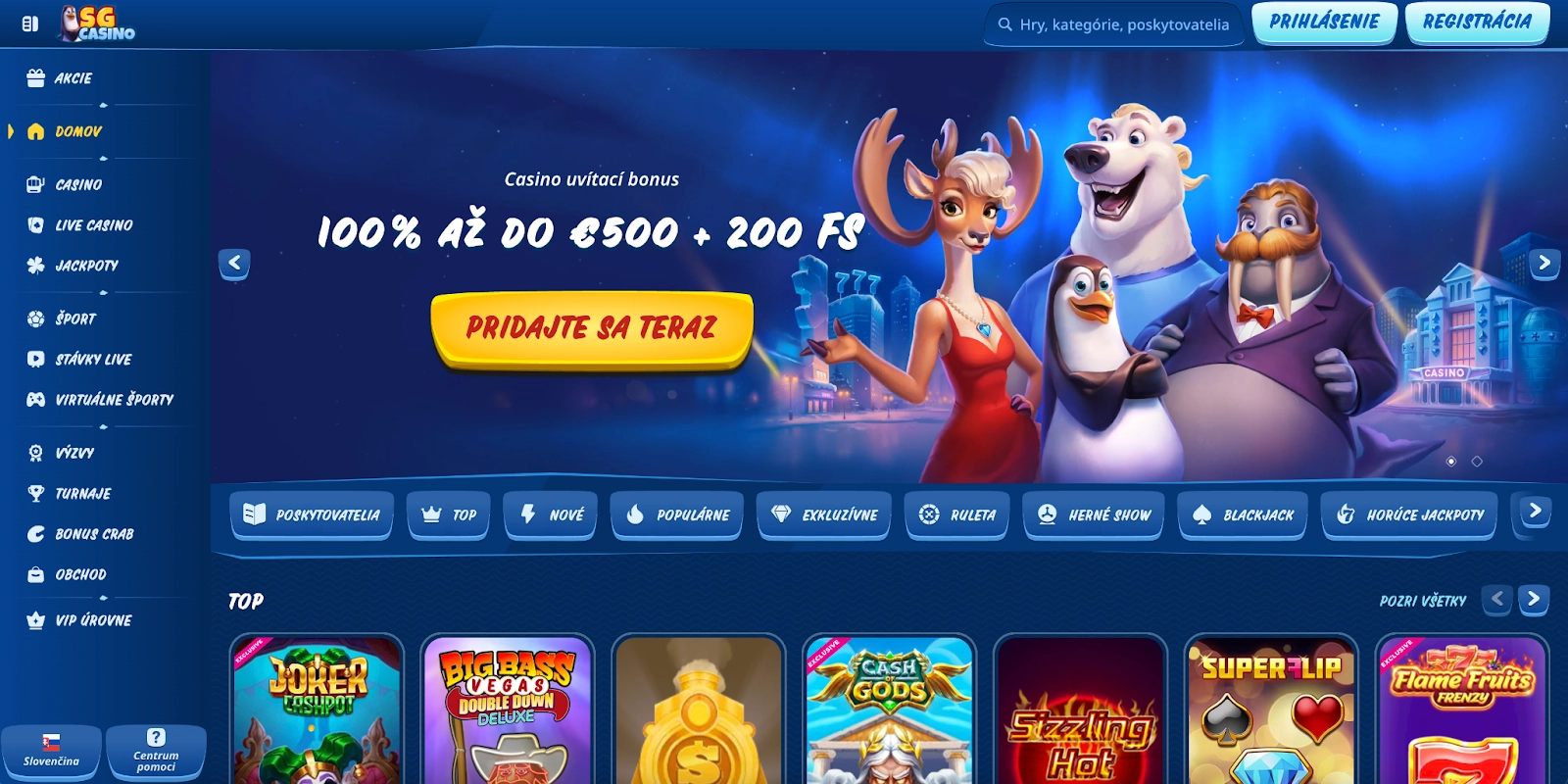 Populárne hry v SGCasino, ako napríklad Joker Cashpot.